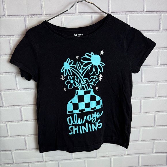 Old Navy Black Tee with Blue Floral Design/girls size XL - Picture 1 of 5